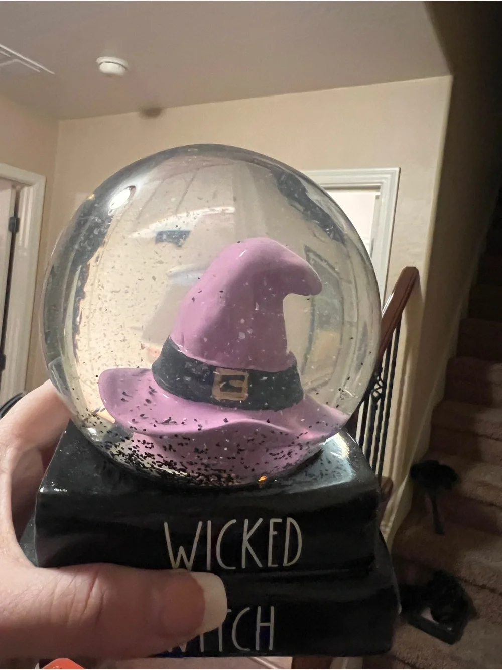 RAE DUNN Halloween Wicked Witch Snow Globe Books Black Purple NWOT